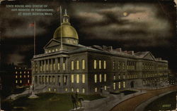 State House and Statue of General Hooker in Foreground, at Night Boston, MA Postcard Postcard