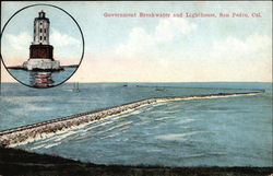 Government Breakwater and Lighthouse Postcard