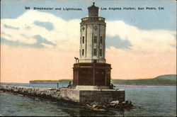 Breakwater and Lighthouse in Los Angeles Harbor San Pedro, CA Postcard Postcard