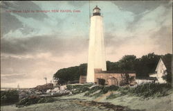 New Haven Lighthouse by Moonlight Connecticut Postcard Postcard