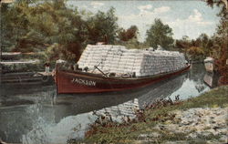 Barge of Round Bale Cotton Buffalo Bayou Houston, TX Postcard Postcard