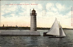 Light House at Entrance to Harbor Postcard