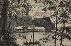 Glimpse of Lake Waban Boat House and College Hall, Wellesley College Postcard