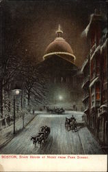 State House at Night from Park Street Postcard