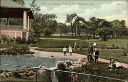 Pond and Waterfall, Kilbourn Park Milwaukee, WI Postcard Postcard