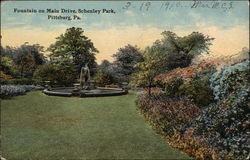 Fountain on Main Drive, Shenley Park Pittsburgh, PA Postcard Postcard