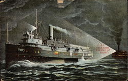 D & C Steamers Passing at Night Postcard