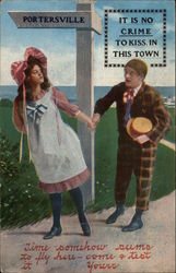 Time somehow seems to fly here - It is no Crime to Kiss in this Town Postcard