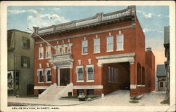 View of Poice Station Everett, MA Postcard Postcard