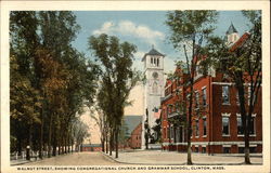 Walnut Street showing Congregational Church and Grammar School Clinton, MA Postcard Postcard