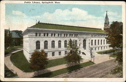 View of Public Library Springfield, MA Postcard Postcard