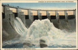 Gatun Spillway in Operation, Panama Canal Postcard