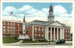 High School and Municipal Building Webster, MA Postcard Postcard