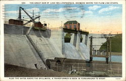 The Great Dam of Lake Wallenpaupack showing where the flow line starts Postcard