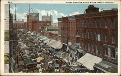 A Busy Scene on South Water Street Chicago, IL Postcard Postcard