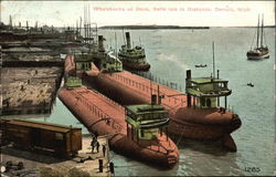 Whalebacks at Dock - Belle Isle in Distance Postcard