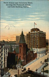 Third Avenue and University Street, showing Old Plymouth Church and Cobb Building Postcard