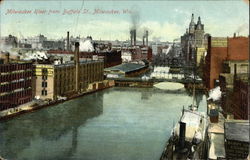 Milwaukee River from Buffalo Street Wisconsin Postcard Postcard