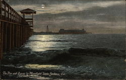 The Pier and Ocean by Moonlight Santa Barbara, CA Postcard Postcard