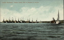 Harbor Scene - Fleet of Steamers at Anchor Duluth, MN Postcard Postcard