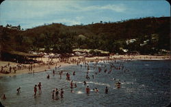 Bathers Swimming at La Audiencia Beach Manzanillo, Mexico Postcard Postcard