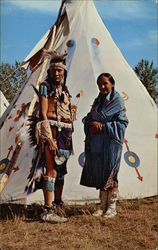 Chief Chasing Hawk and Wife and Tepee Design Postcard