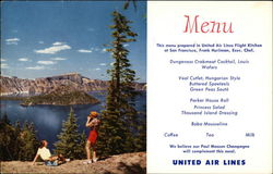 United Airlines Menu View of Crater Lake, Oregon Postcard