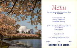 United Airlines Menu Jefferson Memorial and Japanese Cherry Blossom Washington, DC Washington DC Postcard Postcard