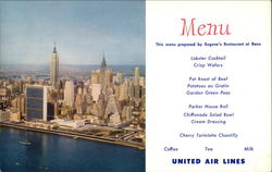 United Air Lines menu Aircraft Postcard Postcard