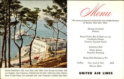 United Airlines Menu Seal Rocks from Palisade near Golden Gate Park San Francisco, CA Aircraft Postcard Postcard