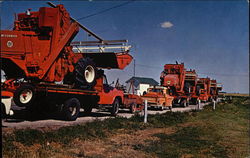 Combine crew in transit Trucks Postcard Postcard