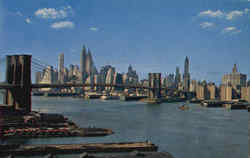 Lower Manhattan Skyline Showing Brooklyn Bridge New York City, NY Postcard Postcard