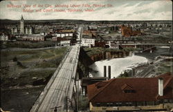 Birdseye View of the City, showing Lower Falls, Monroe Str. Bridge and Court House Spokane, WA Postcard Postcard