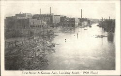 First Street & Kansas Avenue, Looking south - 1908 Flood Postcard