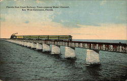 Florida East Coast Railway, Train crossing Moser Channel, Key West Extension Postcard