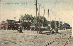 NP Depot and Square Fargo, ND Postcard Postcard