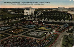 Formal Gardens and Citrus Grove from Southern Counties Building, Panama-California Exposition Postcard