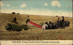 United States - The Header is used quite generally for Harvesting Wheat in the Western States Farming Postcard Postcard