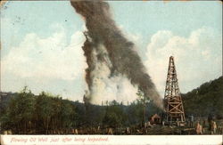 Flowing Oil Well Just After Being Torpedoed Postcard