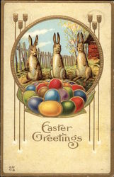 Easter Greetings With Bunnies Postcard Postcard