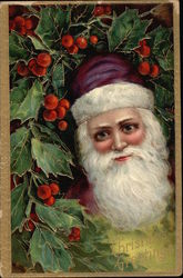 Christmas Greetings - Purple Santa Santa Claus Postcard Postcard