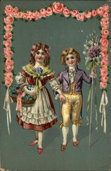 Boy and Girl Framed in Roses Children Postcard Postcard