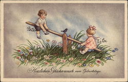 Two children (Rita & Peter) having fun on a rocket Postcard