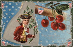 George Washington, an ax and cherries Postcard