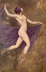 Naked Woman With Purple Scarf Postcard