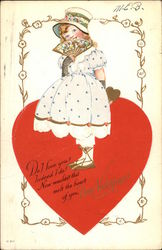 Girl with Heart Holding Fan Children Postcard Postcard