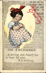 Valentine Greeting, A Loving She Heart For a True He One, R.U. Willing Postcard