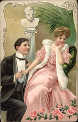 Man Proposing to Woman in Pink Dress Engagement Postcard Postcard