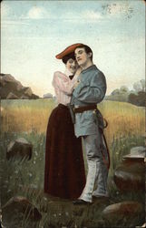 Soldier and Girl Couples Postcard Postcard