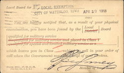 WWI Draft Notice Waterloo, IA World War I Postcard Postcard